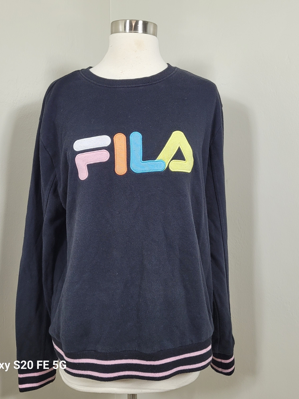 Fila Black Long Sleeve Colorful Athletic Crewneck Sweatshirt Size XL